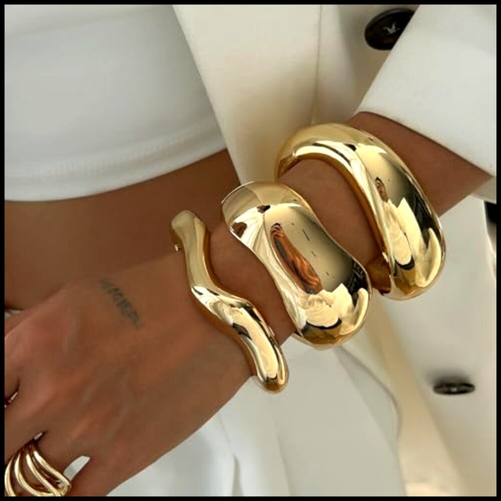 Chunky Wide Cuff Bangle Bracelet Stackable Minima… - image 2